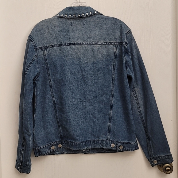 Crave Fame Womens Jean Jacket Blue Buttons Pockets Collar Embellished Studded M - Picture 3 of 10